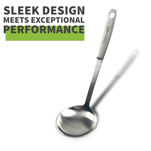 TECHEF - ChefCore 304 Stainless Steel Ladle with Ergonomic Handle, One-Piece Unibody Design, Rustproof & Heat Resistant, 9" Serving Utensil – Made in Korea - size: Ladle