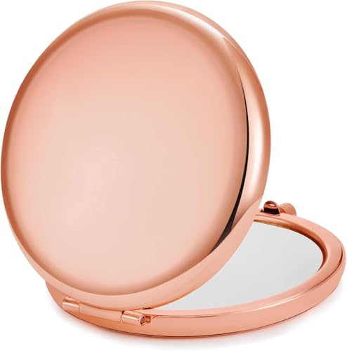 Compact Mirror for Purse, Metal Round Shell, Double-Sided 1X/2X Magnifying, Portable Travel Makeup Mirror, Mini Pocket Mirror, Rose Gold, 4 Packs - color: Rose Gold