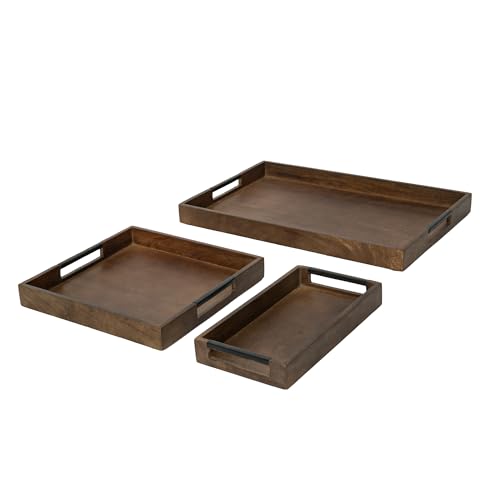 Ellementry Wooden Serving Tray Set – Decorative Tray for Coffee Table, Kitchen & Dining, Serving Platters, Breakfast & Snack Tray - color: Brown