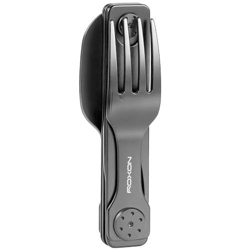 ROXON 3-in-1 Camping Utensils Set (Knife, Spoon, Fork) Titanium-Plated Grey - color: Titanium-Plated Grey