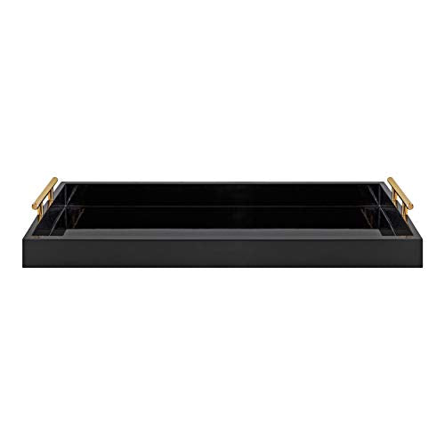 Kate and Laurel Lipton Narrow Decorative Tray with Polished Metal Handles, 10 x 24, Black and Gold, Chic Accent Tray for Display and Storage - color: Black
