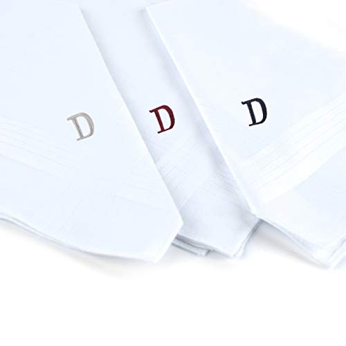 Initial Handkerchief for Men, Monogrammed Boxed 3 Piece Set,100% Cotton - color: D Initial