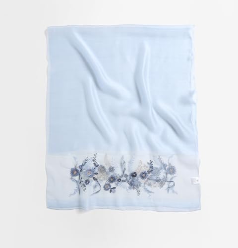 Jeelow Long Silk Blend Embroidered Floral Shawl Scarf Wrap for Women - color: Sky Blue Flowers