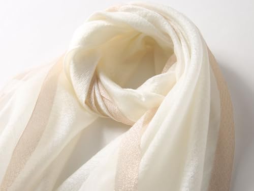 Jeelow Long Silk Blend Embroidered Floral Shawl Scarf Wrap for Women - color: Ivory Whisper