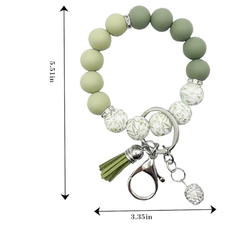 Unpafcxddyig Silicone Bead Keychain Bracelet Wristlet Key Ring - color: Army Green