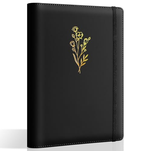 Ovesmusl PU Leather Aesthetic A6 Binder 6 Ring Binder Journal Cover - color: Black, size: A6