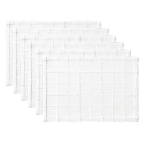 ZeeMart Linen Checked Farmhouse Placemats Set of 6, Bright White 13x19in - color: Bright White, size: Set of 6