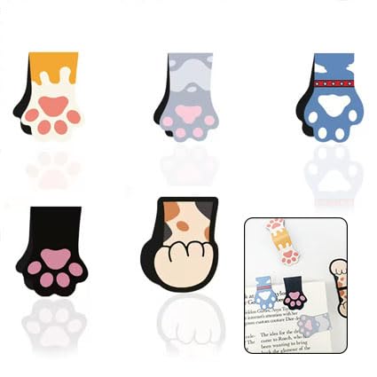 Cute Cat Paw Magnetic Bookmarks, 5 PCS Magnetic Cute Bookmark for Teacher, Women & Kids - Cat Paw Design (5 Cloros-2.0) - color: Brown