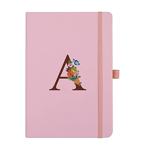 Pink Notebook for Women, 5.7"X8.3" A5 Journal Notebook with Letter A, Dual-Sided Writing Notebook with Dividers, Cute Leather Journal for Work, Business, School, Meetings, Travelers, Small Notebook - color: A