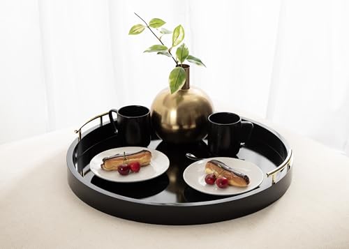 Kate And Laurel Lipton Modern Round Ottoman Tray; 22 Inch Diameter; Black and Gold; Decorative Circle Coffee Table Tray for Living Room Decor or Large Serving Tray - color: Black, size: 21.7"