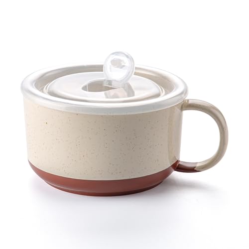 Jumbo Ceramic Soup Bowl with Lid, Microwave Safe - Cream - color: Cream, size: Set of 1