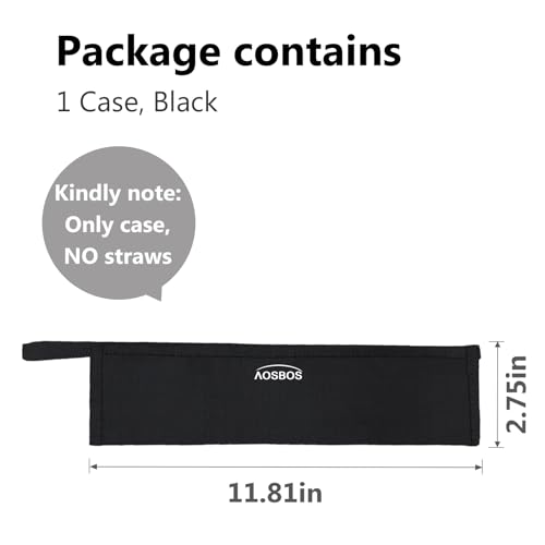 Aosbos Reusable Straws Carrying Case, Portable Small Pouch for Metal, Paper, Plastic, Silicone Disposable Straws, Stainless Steel Chopstick - Black - color: Black