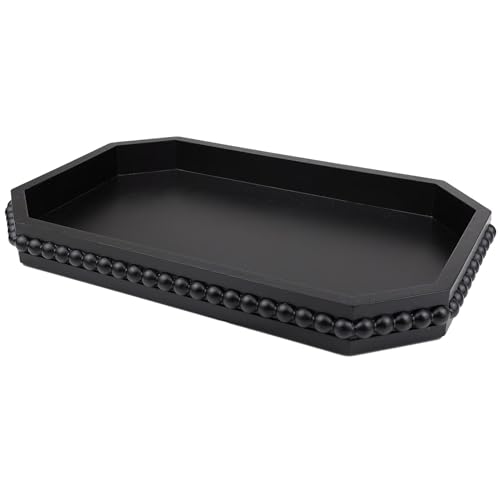 Hrastany Wood Rustic Serving Tray with Beads, Farmhouse Black Decorative Tray for Table Centerpiece, Christmas Wedding Halloween Home Decor - color: Black-c8, size: 15.7" x 10.2" x 1.6"