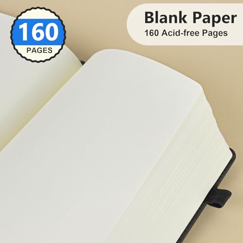 Blank Journal Notebook 5.9"×8.5", Leather Sketchbook,160 Pages Sketch book - color: Black, size: Blank Page