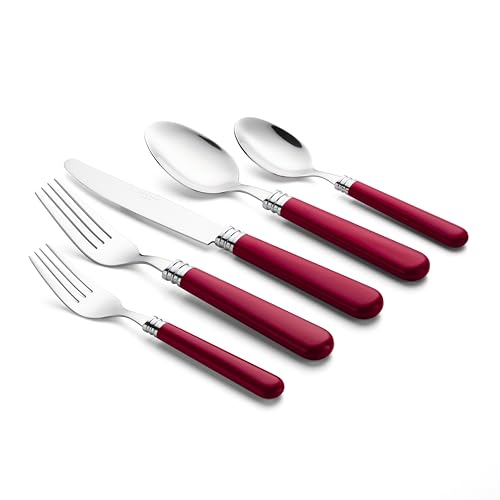 ANNOVA Silverware Set 20 Pieces Cutlery Stainless Steel Colorful Fun Handle Flatware Service for 4 - Dinner Knife, Dinner Fork, Salad fork, Dinner Spoon, Dessert Spoon (Red, 20 Pieces) - color: Red