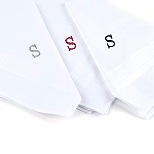 Initial Handkerchief for Men, Monogrammed Boxed 3 Piece Set,100% Cotton - color: S Initial
