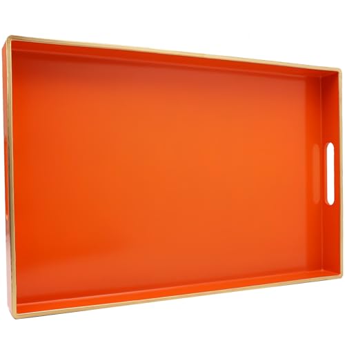 Spsyrine Orange Decorative Serving Tray with Handles, Elegant Plastic Coffee Table Tray for Ottoman, Living Room, Home Decor 15.6" X 10.2" - color: Orange
