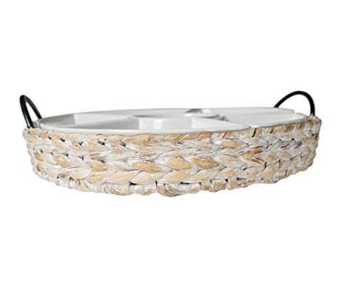 Ceramic Serving Trays, RANDEFURN Serving Platters with 6 Removable Dishes, Serving Tray for Parties, Food Tray 15.5 x 15.5 Inches, Perfect for or Chips,Whitewash - color: Whithewash