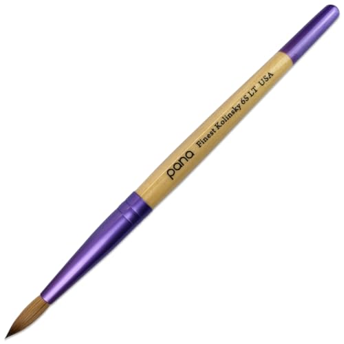 Pana Acrylic Nail Brush Pure Kolinsky Hair Beige Purple Wood Handle with Purple Ferrule Round Shaped Style (Size # 6) - color: Beige, size: Size 6