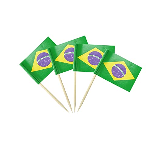 mflagperft Brazil Toothpick Flags 100 Pack, Mini Brazilian Flag Picks - color: Brazil