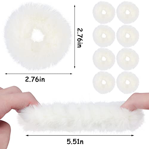 8 PCS Fuzzy Scrunchies White Hair Ties Cute Hair Bands with Faux Rabbit Fur Elastic Hair Ties Hair Bobbles Ponytail Holders Girls Women Hair Accessories - color: Fuzzy-white 8PCS