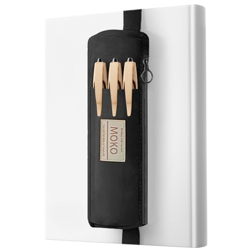 MoKo Elastic Pen Holder for Notebook, Adjustable Zipper Pouch, Black - color: Black