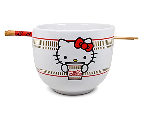 Hello Kitty Cup Noodles Japanese Ceramic Dinnerware Set | Includes 20-Ounce Ramen Bowl and Wooden Chopsticks | Asian Food Dish Set For Home Kitchen | Kawaii Anime Gifts, Official Sanrio Collectible - color: Japanese
