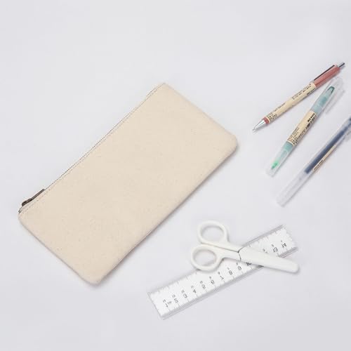 Slim Pencil Case Small Pencil Pouch Pen Case (Canvas Beige) - color: Beige