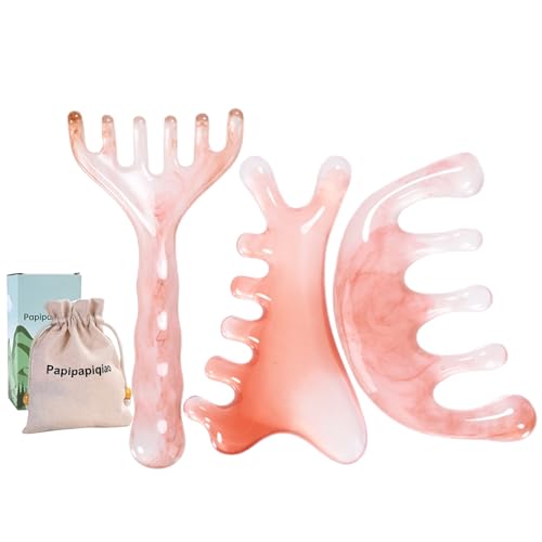 3pcs Scalp Massage Tool Head Massager Gua Sha Comb for Face/Neck/Body/Eye Massage, Promote Lymphatic Circulation Gifts,Pink Resin,Prop 65 Tested Quality - color: Light Pink