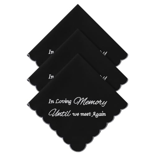 GREATEE Black Embroidered Funeral Handkerchiefs for Women Soft Cotton 11" - color: In Loving Memory