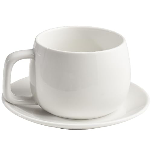 ionEgg Porcelain Coffee Cup with Saucer 270ml/9oz, Minimalist Design, Perfect for Latte, Cappuccino, and Tea, White - color: White