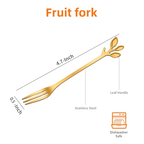 AnSaw 10-Pc Gold Mini Spoons & Forks Set, 4.7" - Leaf Handle - color: Gold