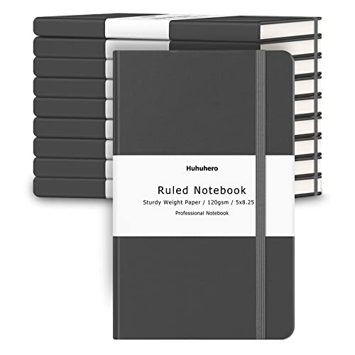 Huhuhero 10 Pack Lined Notebook Journals, College Ruled 5.25"×8.25", Gray - color: Dark Gray, size: 10
