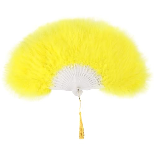 whitefeather Vintage Feather Hand Fan, 17.7 x 11.8 inches, Marabou Feathers, 1920s Style for Costume Parties, Tea Parties - color: Yellow