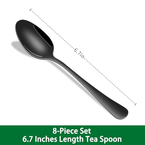 6.7 Inch Black Tea Spoon Set Of 8, Stainless Steel Dessert Spoons for Dining, Black Coffee Spoons For Cafe, Metal Small Spoons For Kitchen - color: Black