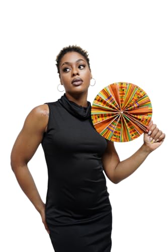 Kente African Print Foldable Hand Fan - color: Kujoe