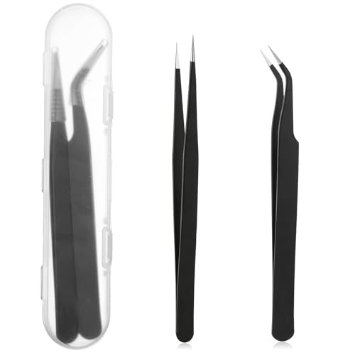 2PCS Stainless Tweezers, Sticker Tweezers Stainless Steel Straight and Curved Tip Tweezer for Eyelash Extensions Precision Electronics Nail Rhinestone Jewelry