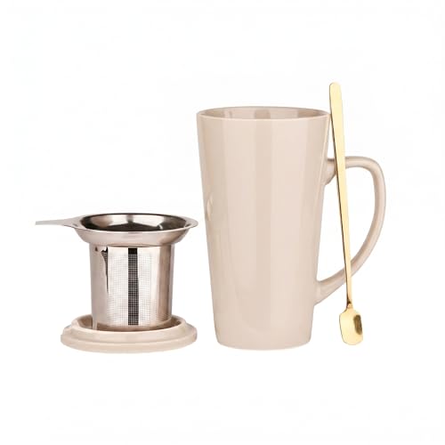 15 Ounce Porcelain Tea Mug with Infuser, Lid and Spoon, Loose Leaf Tea Cup, Grey - color: Gray