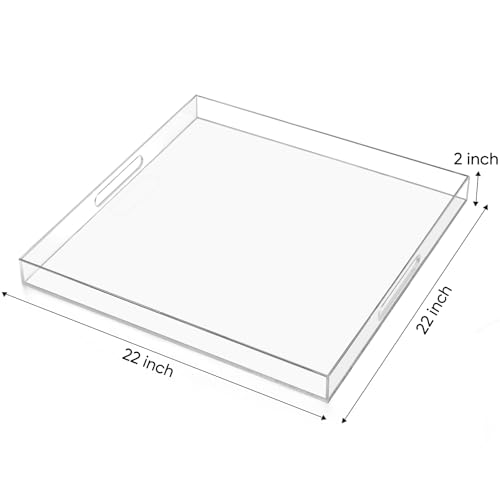 22×22 inches Oversized Clear Acrylic Ottoman Tray Extra Large Decorative Tray Spill-Proof Serving Trays with Handles King-Size Safe Edge Organizer for Coffee Table Countertop Breakfast - color: Clear, size: 22" x 22" x 2"