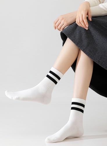 Womens Striped Crew Socks, Cute Vintage Retro Mid Calf Boot Socks for Women Ladies 5/6 Pairs, Size 5-10 - color: Mixcolor