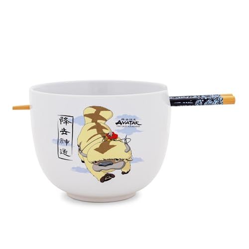 Silver Buffalo Avatar: The Last Airbender Aang and Appa Ceramic Ramen Dinnerware Set | Includes 20-Ounce Noodle Bowl and Wooden Chopsticks
