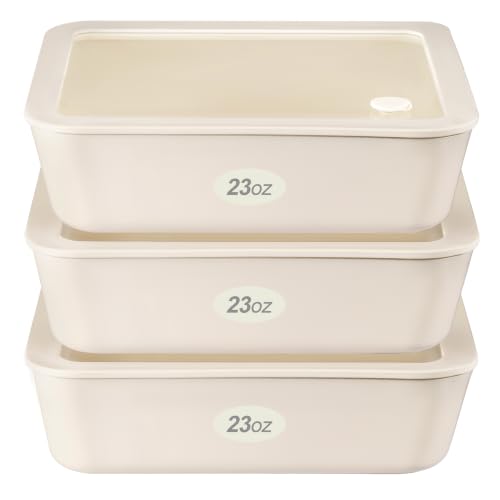Urban Green Ceramic Coated Glass Food Storage Container with Airtight Glass Lid, 3 Pack Medium Size Rectangle Meal Prep Container, 23oz, Microwave and Oven Safe Non-Toxic Lunch Box, Cream color - color: Coconut Cream-3RS