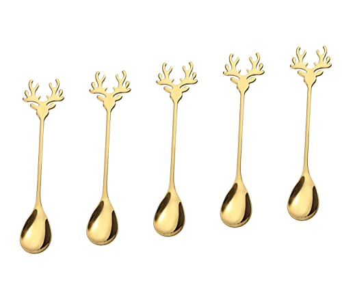 10 Pieces Gold Plated Stainless Steel Mini Coffee Espresso Spoon, Elk shaped spoon Dessert Teaspoons Small Soup Spoons 5.5 inch Specialty Demitasse Stirring Spoons - size: Gold 10 Pack