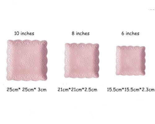 YBKTEX Ceramic Plate, Square Embossed Lace Plate (Pink, 6-inch) - color: Pink, size: 6-Inch