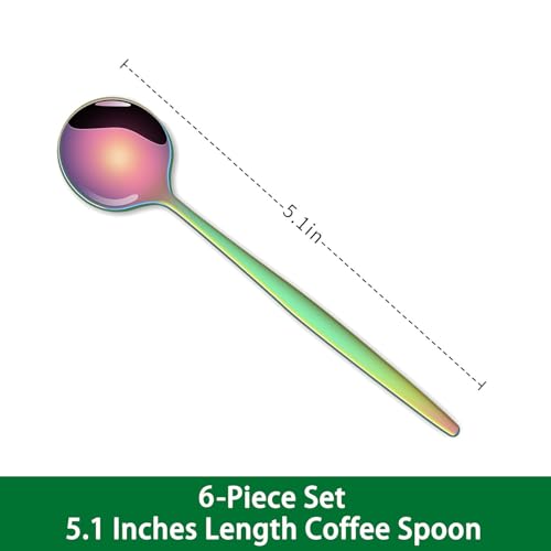 5.1 Inch Coffee & Tea Spoons Set,6 Pieces Rainbow Stainless Steel Espresso Spoon,Colorful Cute Small Spoons For Dessert Coffee - color: Rainbow