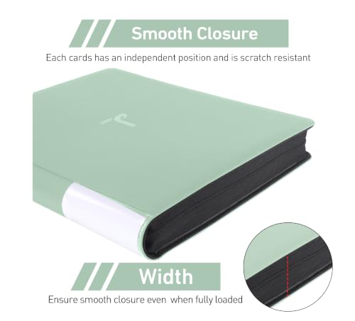 Top Loader Binder 16 Pocket, Holds 640+ Cards in 3" x 4" Toploaders, Ringless 20 Double-Sided Sleeves, Side-Loading, Spine Label with Maker Pen Toploader Binder for TCG, MTG, Sports Cards - color: Light Green, size: 16-Pocket, Holds 640 Cards
