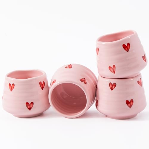 Ceramic Tea Cup Set, 5OZ Espresso Cups, Pink Love, Set of 4 - color: Pink Love
