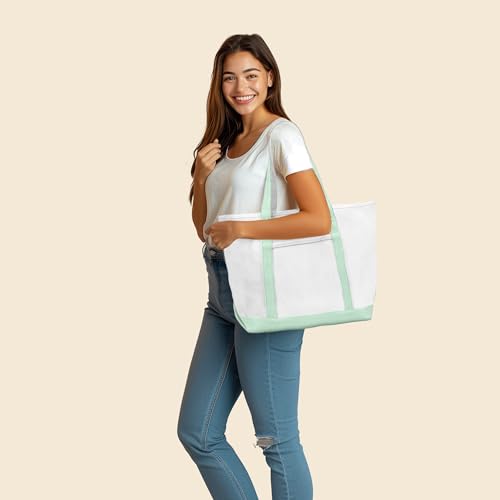 DALIX 23" Premium 24 oz. Cotton Canvas Shopping Tote Bag - color: Mint Green