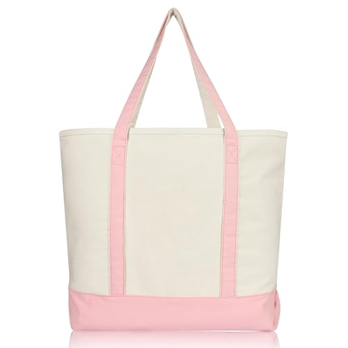 22" Heavy Duty Cotton Canvas Tote Bag (Zippered) - color: Pink