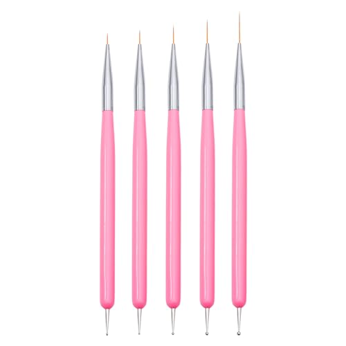 Nail Art Brushes, 5Pcs Nail Art Liner Brushes, Dotting Pen Tools, Painting Design Brush Set for Long Lines, Thin Details, Fine Drawing Sizes 7/9/11/15/22mm, Pink - color: Pink